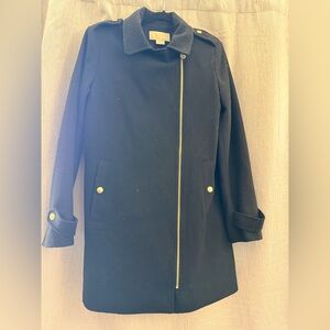 Michael Kors Black Trench Coat with Gold Accents